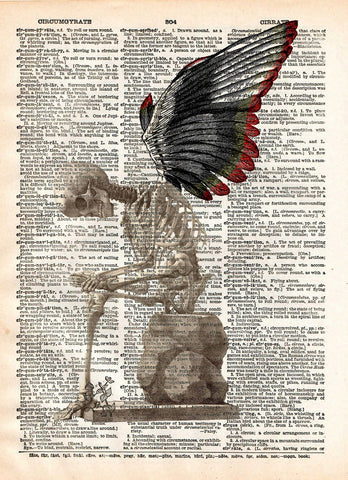 Fallen Angel art, skeleton art print, skeleton wings, dark art -  - 1