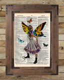 Gasmask girl, Butterfly princess in gasmask, steampunk art,  dictionary page book art print -  - 2