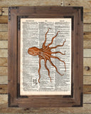 Octopus print, nautical print, steampunk octopus, dictionary page art print -  - 2