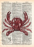 Crab print, nautical print, beach decor, dictionary page art print -  - 1