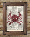 Crab print, nautical print, beach decor, dictionary page art print -  - 2