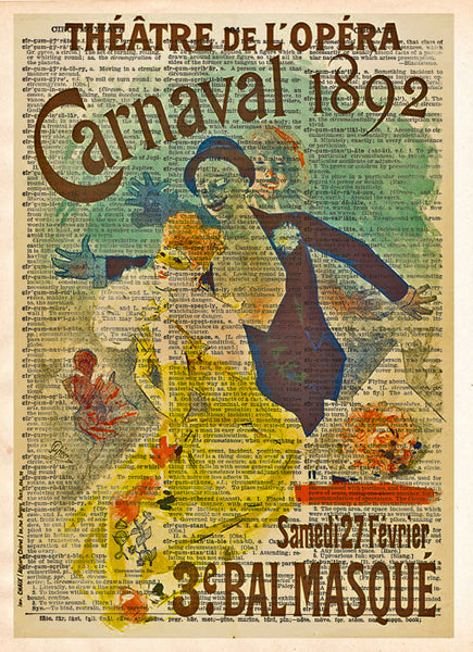 Theatre poster, unique wall art, Carnaval Opera poster 1892, masquerade ball,  vintage dictionary art print -  - 1