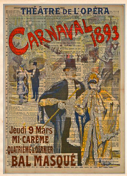 Carnaval Masquerade ball poster 1893, vintage opera art, Theatre sign, vintage dictionary art print -  - 1