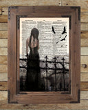 Sad Vampire girl, Halloween art, beautiful creepy girl, cemetery, vintage dictionary page art print -  - 2