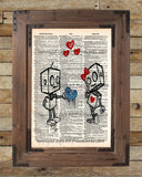 Robot love, cute robot art print, vintage dictionary page art -  - 2