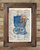 Octopus baby carriage, victorian steampunk lovecraft octopus, creepy tentacle art, dictionary page art print -  - 2