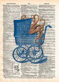 Octopus baby carriage, victorian steampunk lovecraft octopus, creepy tentacle art, dictionary page art print -  - 1