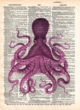 Octopus wall art, vintage octopus drawing, dictionary print, book page art -  - 3