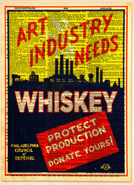 Art Industry needs Whiskey, WPA advertising poster, art deco wall art, Dictionary page print -  - 1