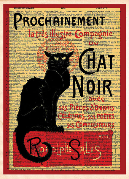Le Chat Noir, black cat, french cabaret poster, dictionary page art print -  - 1