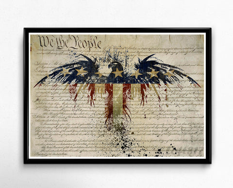 Patriotic Decor, American flag art, american eagle art print, US constitution art 2nd amendment art print