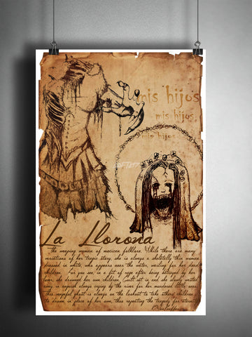 La Llorona creepy wailing woman, mexican folklore art