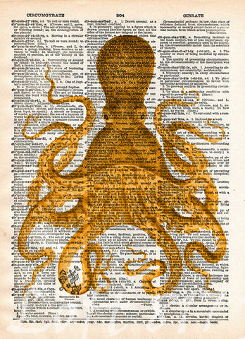 Octopus wall art, vintage octopus drawing, dictionary print, book page art -  - 1