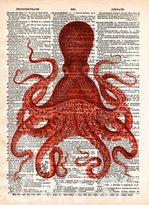 vintage giant octopus drawing