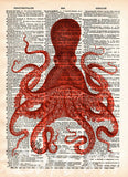 Octopus wall art, vintage octopus drawing, dictionary print, book page art -  - 7