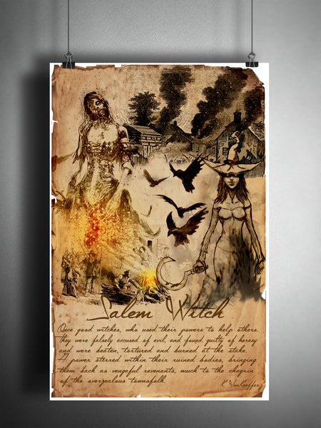 Salem witch, weird massachusetts art, creepy horror artwork, myths and monsters bestiary