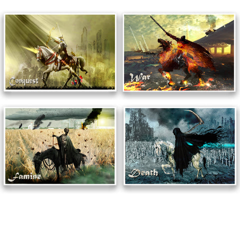 Four Horsemen of the Apocalypse art, Conquest, War, Famine, Death, dark artwork
